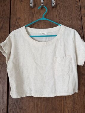 blu pepper Cropped Scoop Neck Pocket Top - Natural Cream
